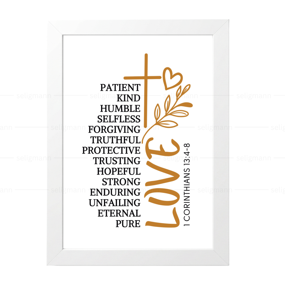 Inspirational Love Bible Verse Frame (1 Corinthians 13:4-8)