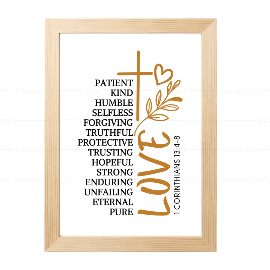 Inspirational Love Bible Verse Frame (1 Corinthians 13:4-8)