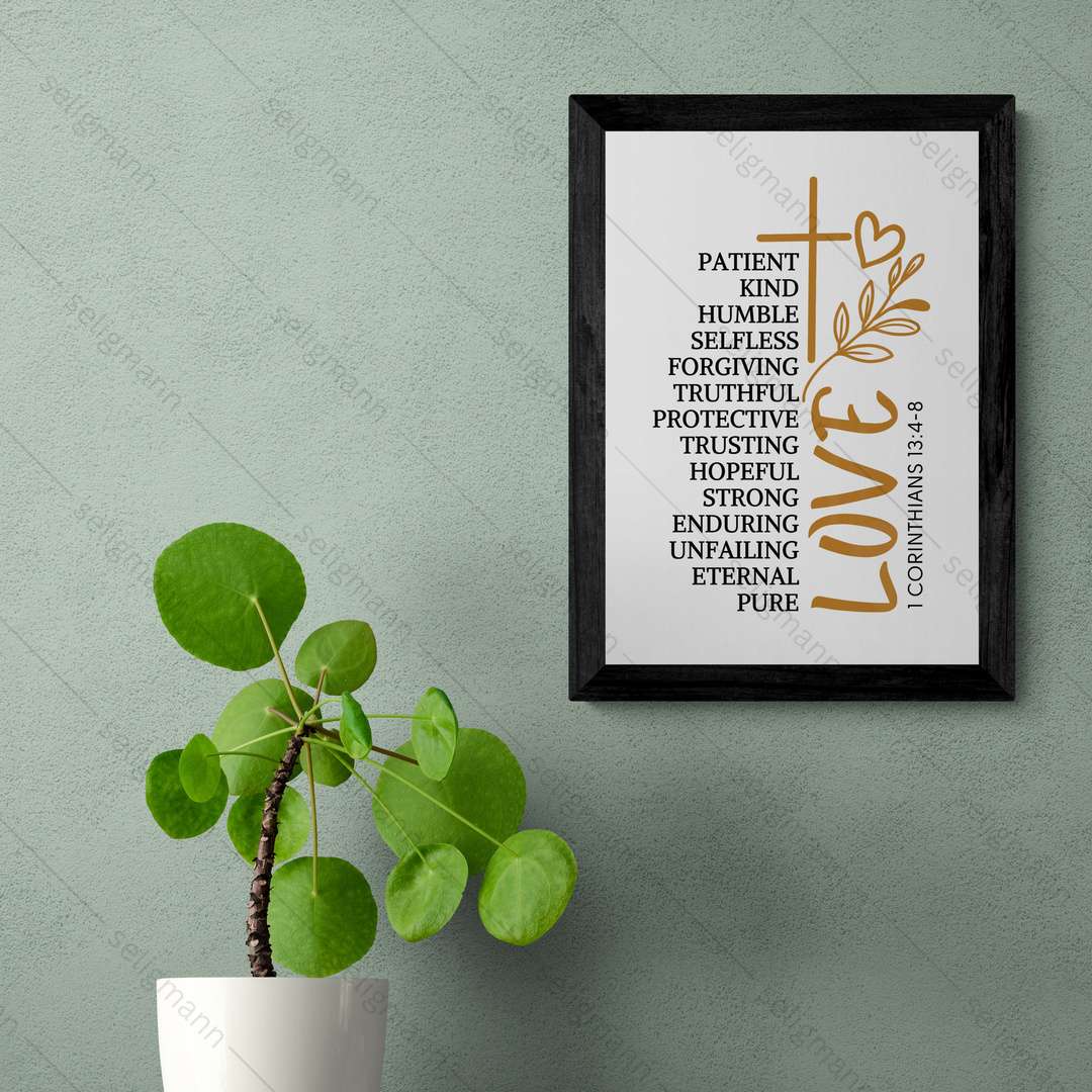 Inspirational Love Bible Verse Frame (1 Corinthians 13:4-8)